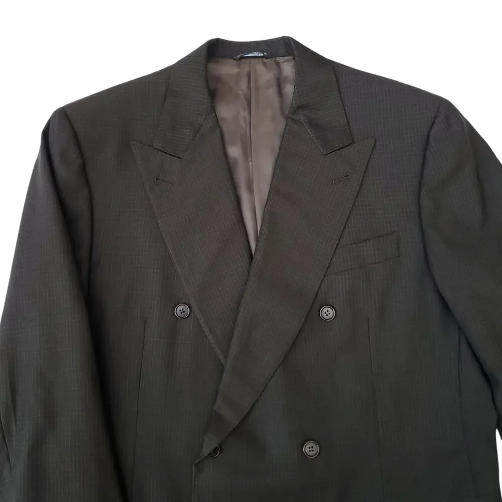 Canali Brown Wool Check Double Breasted Blazer Jacket Sport Coat Peak Lapel 52R